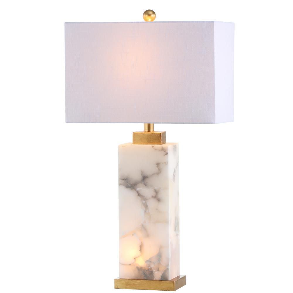 JONATHAN Y Elizabeth 27.5 in. Alabaster LED Table Lamp, White/Gold Leaf | The Home Depot