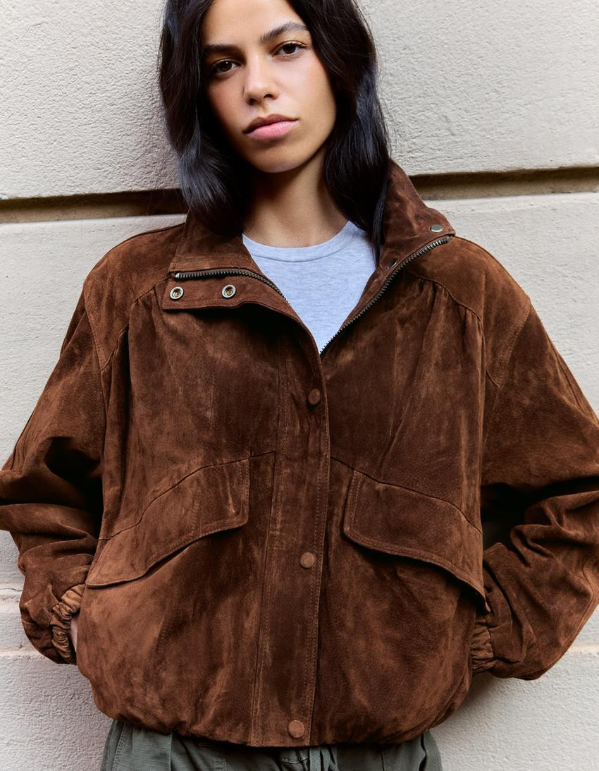 Leather jacket with pockets | Bershka UK