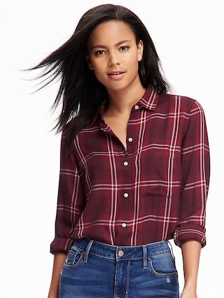 Old Navy Classic Plaid Soft Shirt For Women Size L Tall - Maroon plaid | Old Navy US