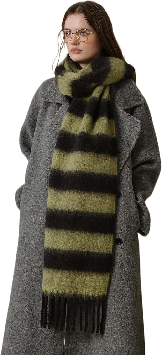 Women's Fall Winter Chunky Scarves Big Thick Warm Knit Blanket Scarf Long Oversized Striped Tasse... | Amazon (US)