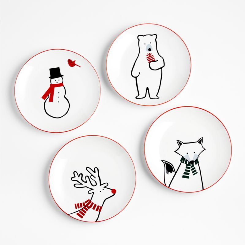 Arctic Friends Holiday Salad Plates, Set of 4 + Reviews | Crate & Barrel | Crate & Barrel