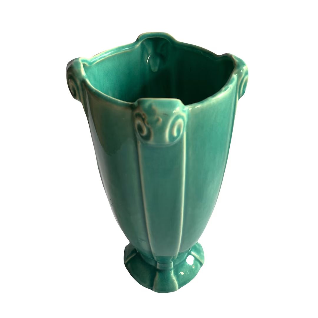 Mccoy Scroll Vase in Aqua High Gloss Glaze  Art Deco Design - Etsy | Etsy (US)