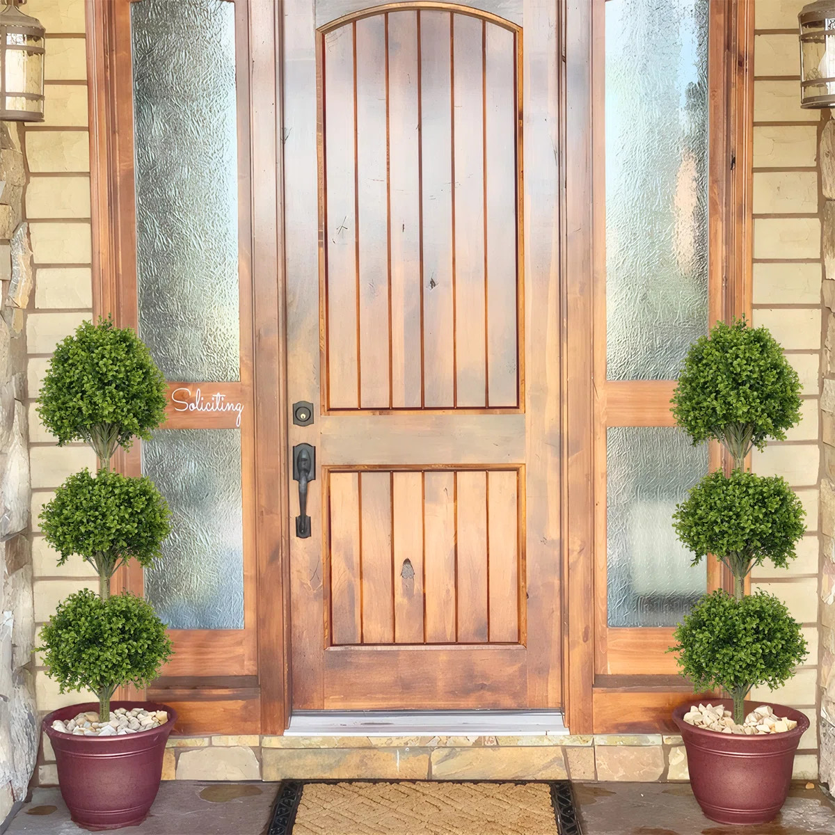 4.6ft. Outdoor Boxwood Artificial Triple Ball Topiary Potted Plant Anti-UV Front Door Decor (Set ... | Wayfair North America