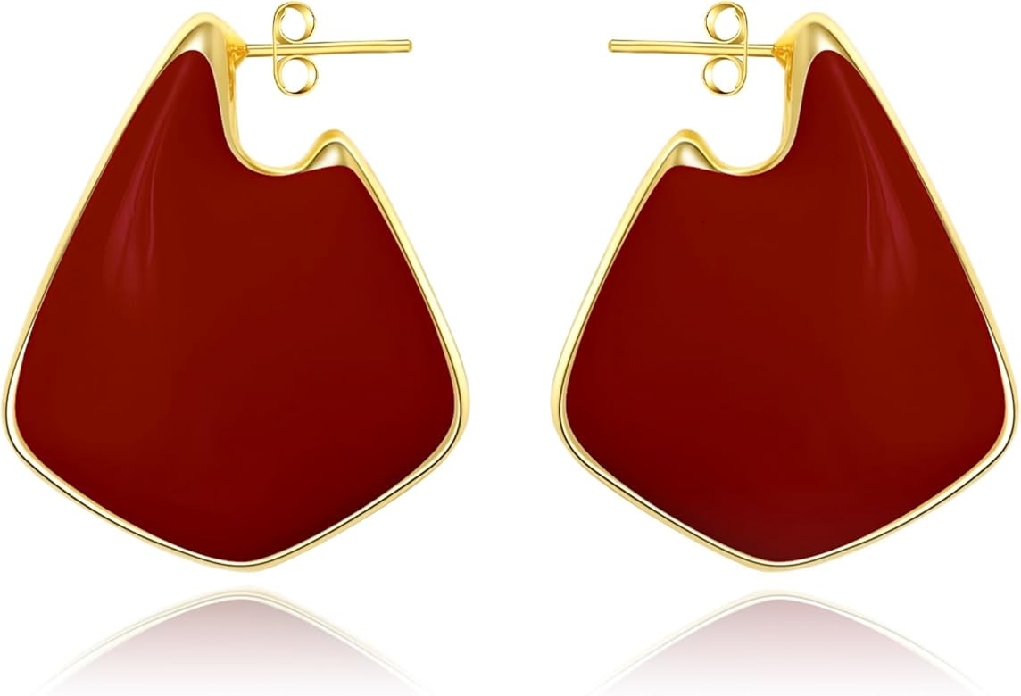 Gold Earrings for Women Trendy,Dupes Earrings Lightweight Hollow Fin Shaped 18K Gold Plated Chunk... | Amazon (US)