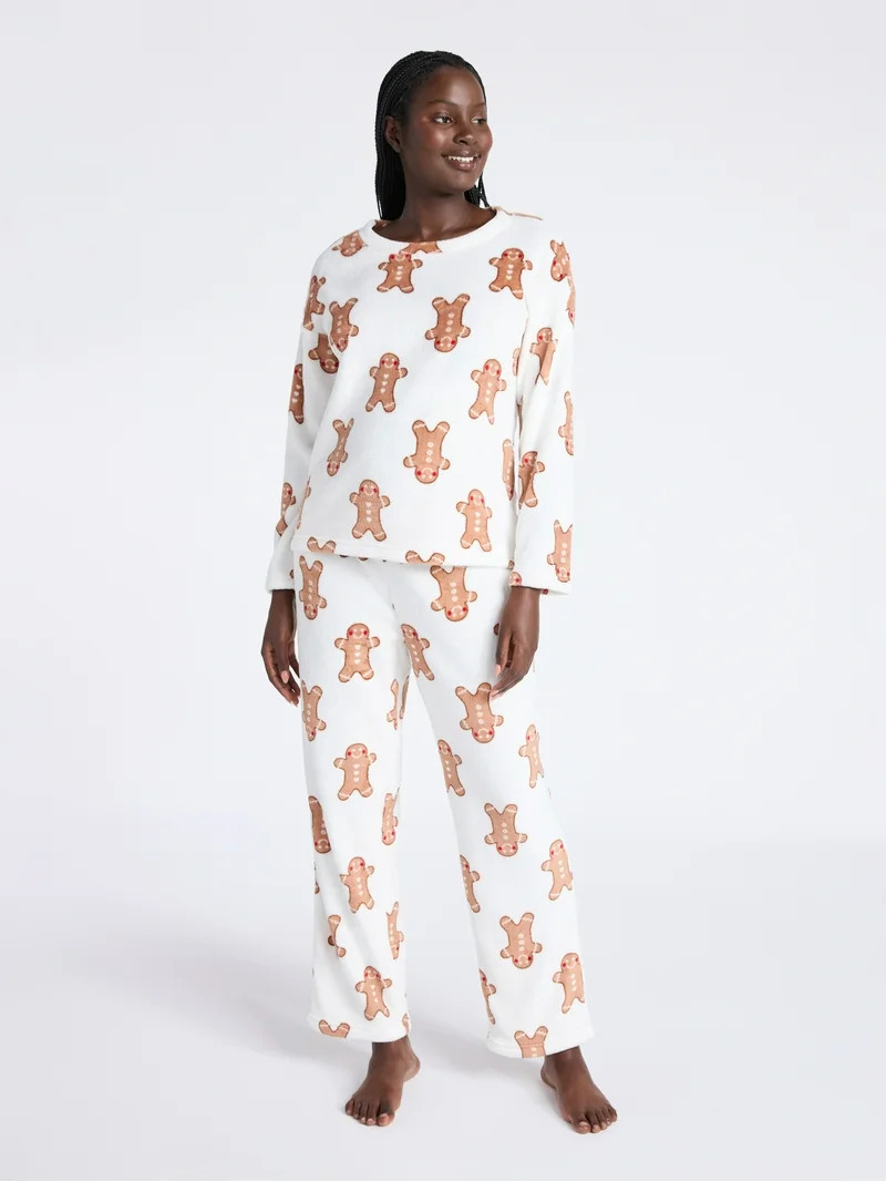 Joyspun Women's Folded Giftable Plush Long Sleeve Top and Pants Pajamas Set, 2-Piece, Sizes S-3X | Walmart (US)