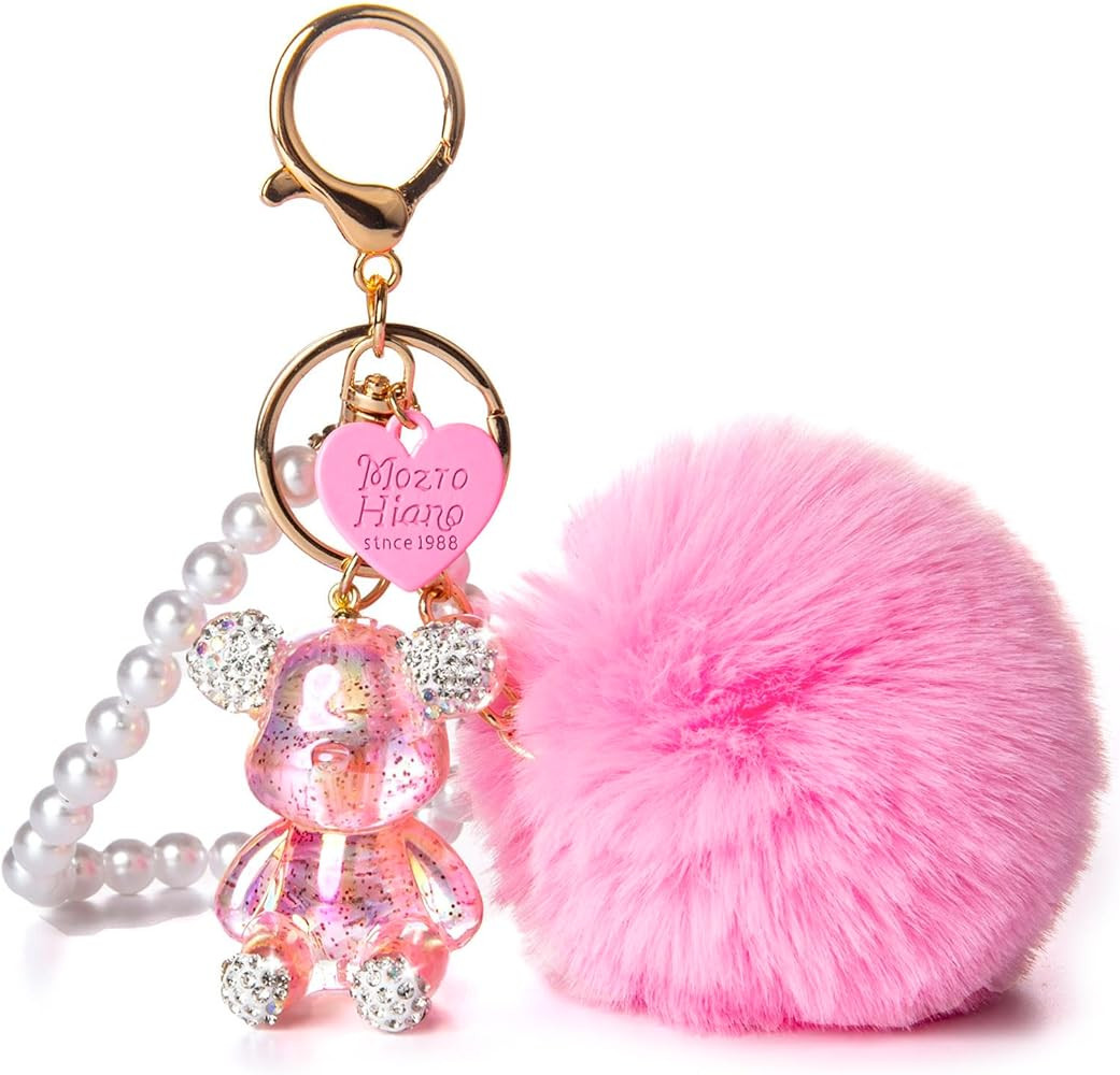 YOU WIZV Kawaii Cute Bear Keychain for Women, Bling Gummy Teddy Bear Pom Pom Key Chain Girly Wris... | Amazon (US)