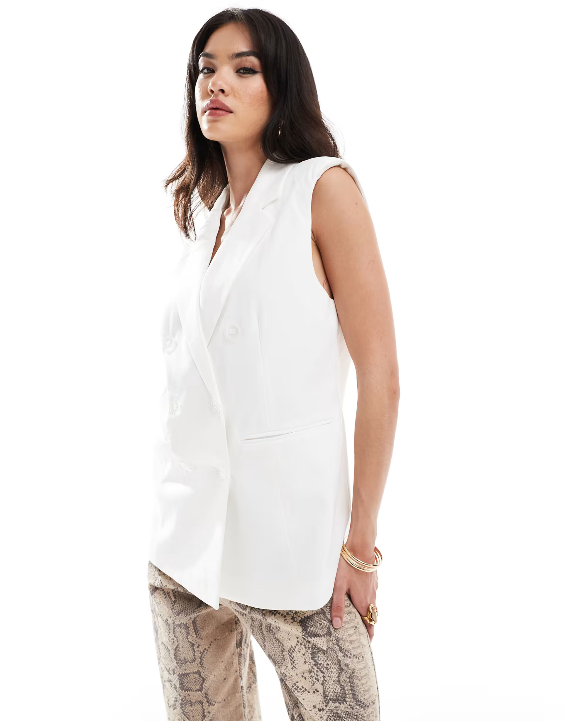 Pimkie tailored longline sleeveless blazer in white | ASOS | ASOS (Global)