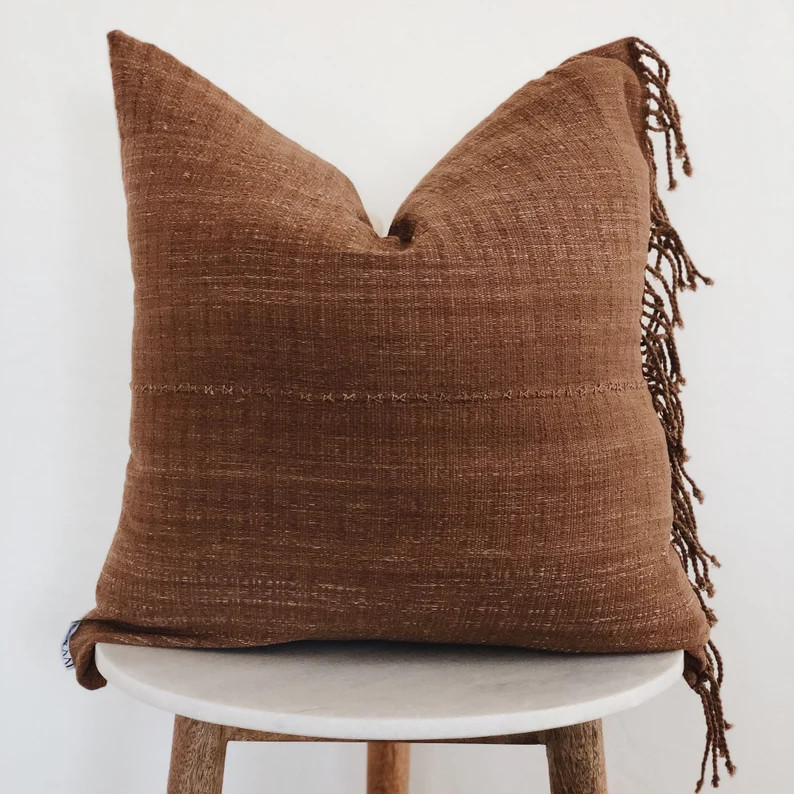 Caramel Brown Pillow Cover with Fringe | Bohemian | 20" x 20" | 14" x 20" | Neutral Home Decor | ... | Etsy (US)