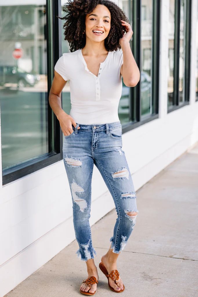 Live For This Medium Wash Distressed Ankle Jeans | The Mint Julep Boutique