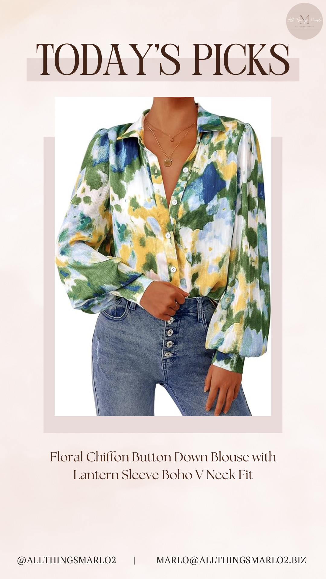 Floral Chiffon Button Down Blouse with Lantern Sleeve Boho V Neck Fit 

 #LTKootd #LTKWorkwear #LTKTravel