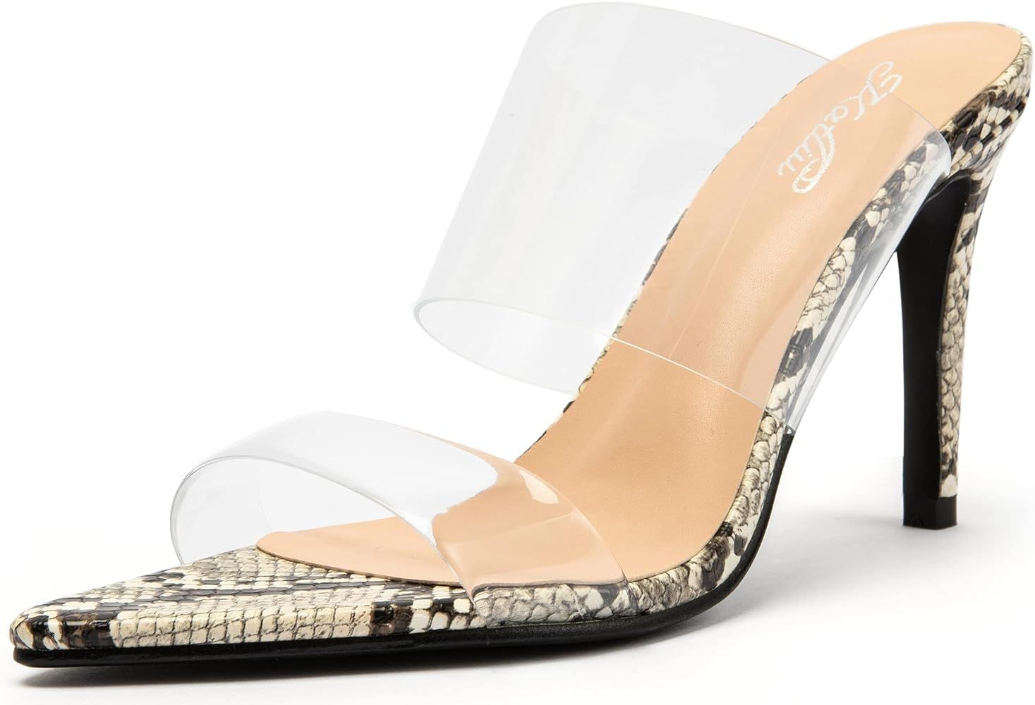 Katliu Women's Clear Pointed Toe Heels Sandals Transparent Strap Stiletto High Heels Slip on Mule... | Amazon (US)