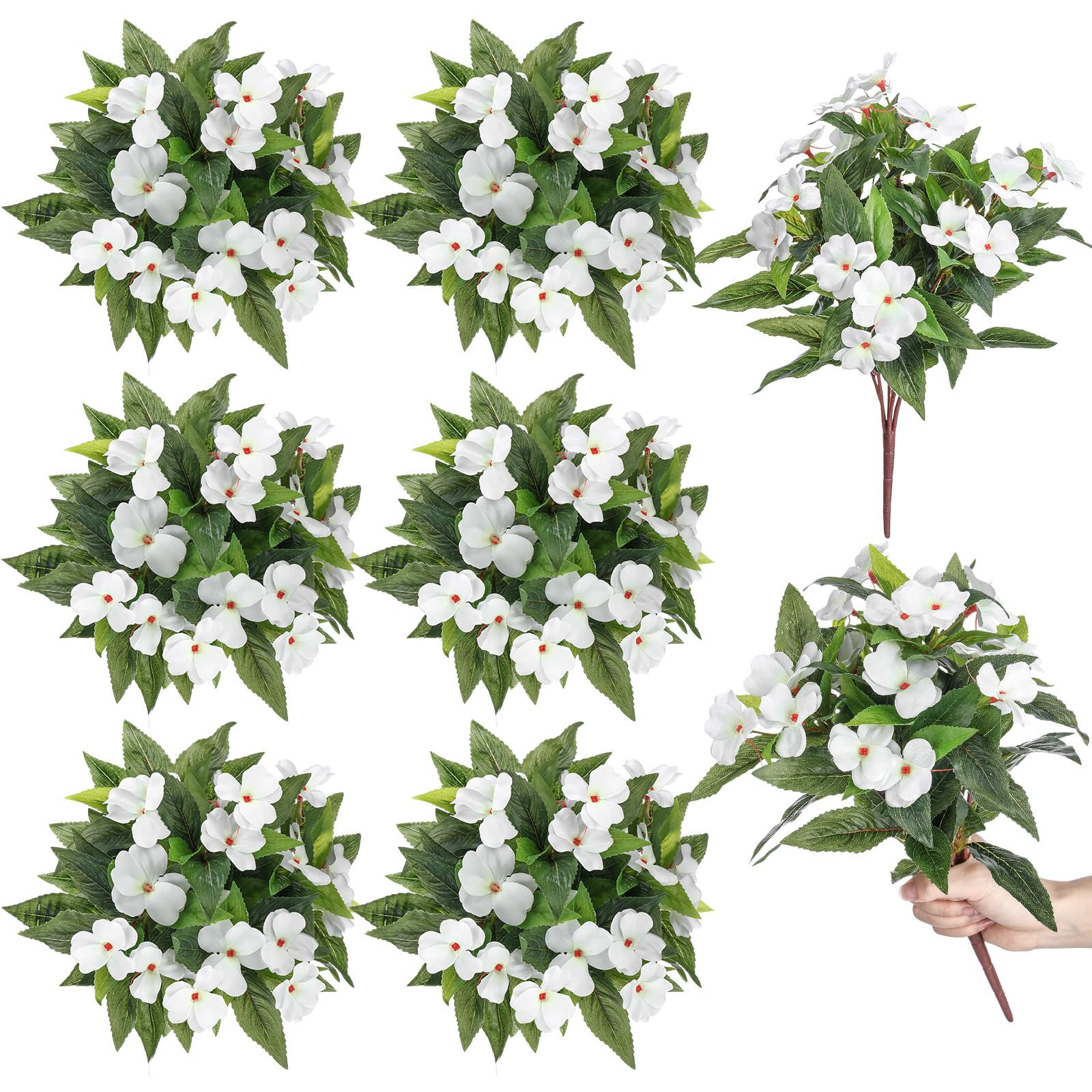 6 Pcs Artificial Impatiens Bouquet Flowers for Outdoors 15 Inch Silk Flowers Greenery Artificial ... | Amazon (US)
