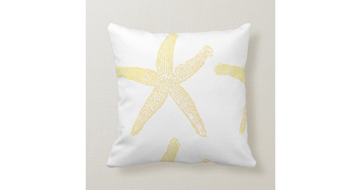 Yellow Starfish Sea Stars Pattern Cute White Beach Throw Pillow | Zazzle.com | Zazzle