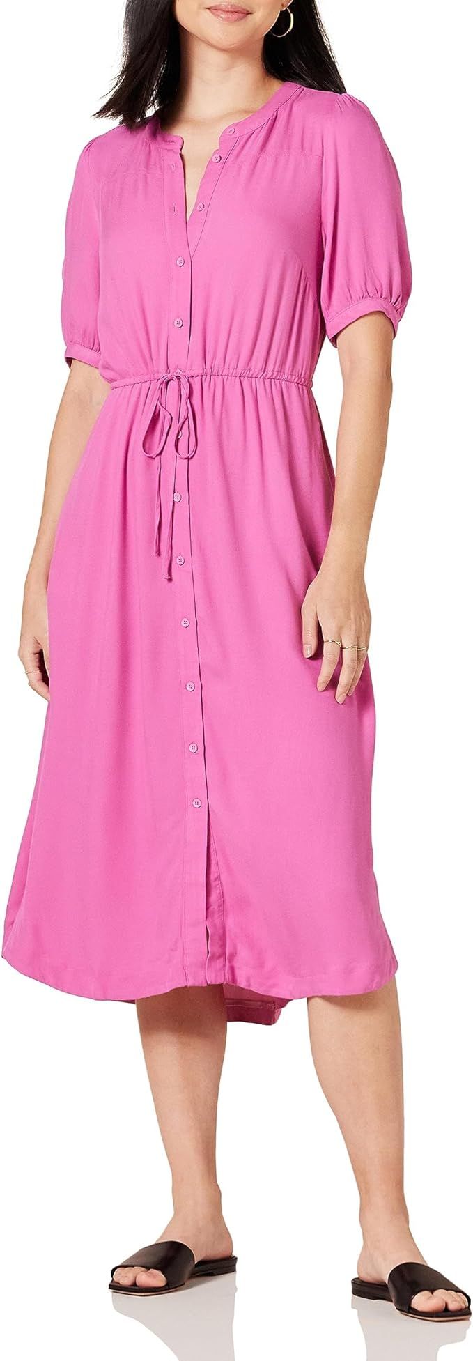 Amazon Essentials Women's Relaxed Fit Half-Sleeve Waisted Midi A-Line Dress | Amazon (US)