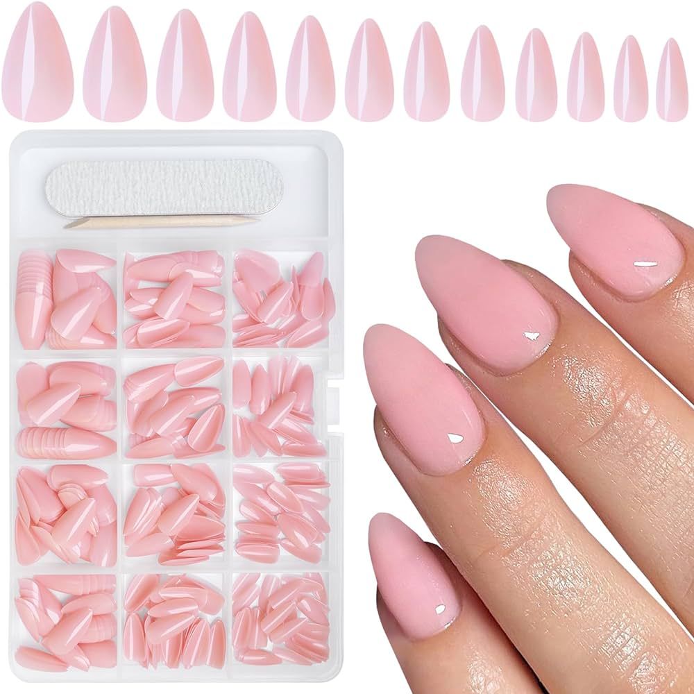 AddFavor Short Almond Press on Nails, 360pcs Pink Fake Nails Press ons Glossy Gel Acrylic Press o... | Amazon (US)
