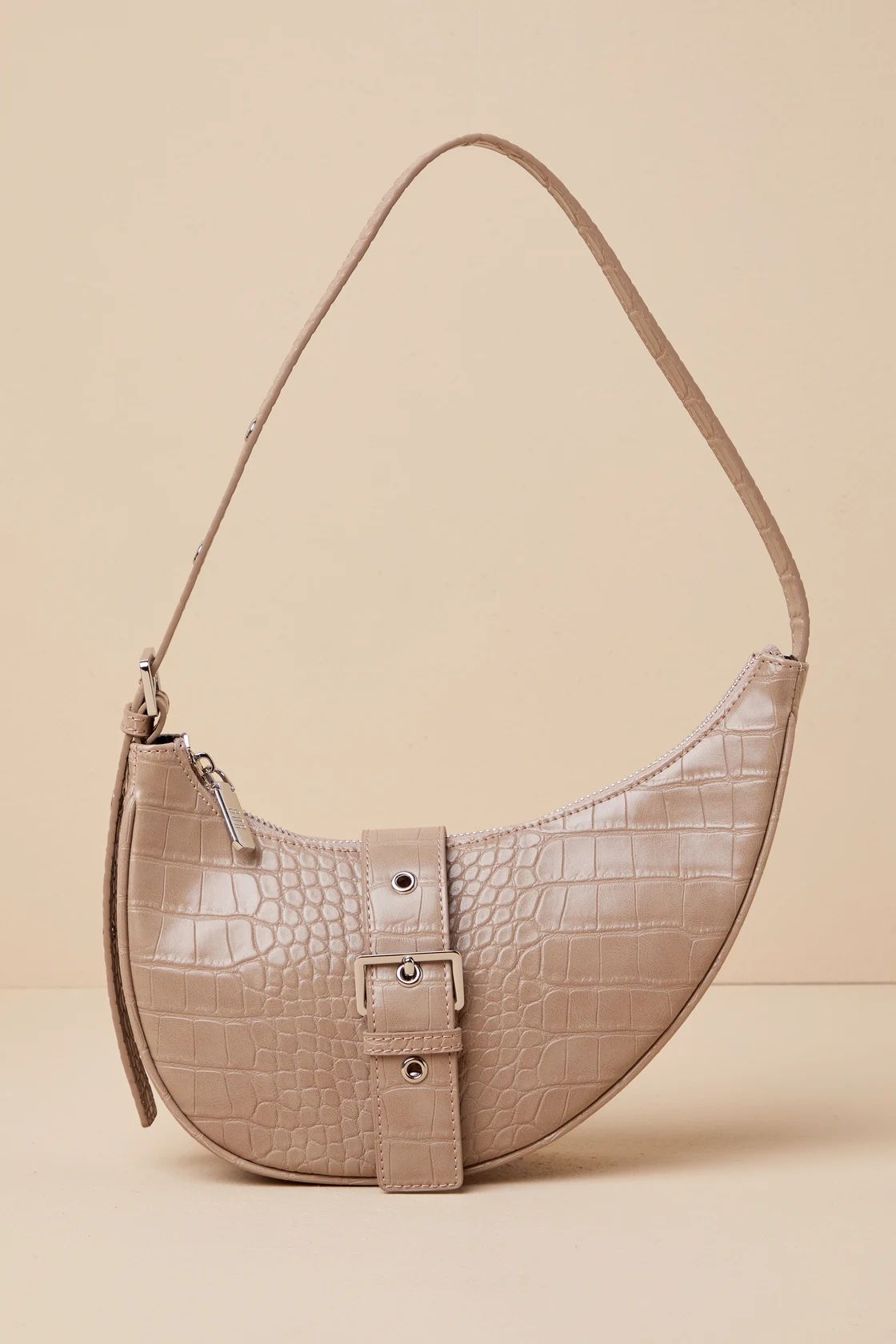 Stylish Contender Taupe Croc-Embossed Crescent Handbag | Lulus