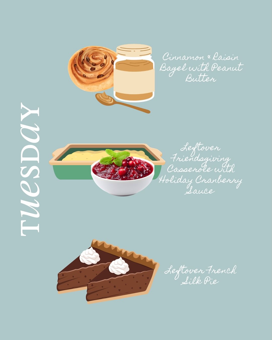 Today at the table: a cinnamon–raisin bagel with peanut butter, leftover Friendsgiving casserole with holiday cranberry sauce, and leftover French silk pie.

And while I eat my way through these leftovers, I’ll be planning our Thanksgiving and Christmas dinners. This year I’m using Joanna Gaines’ Magnolia Journal holiday recipes (not part of the Jeanie Jo & Joanna Project, just because I want to).

Read the full story on the blog — link in bio @mealandgrace.blog .

Gracefully yours,
🫶🏻 Jeanie Jo

#MealAndGrace #TuesdayMenu #MagnoliaTable #CoastalGrandmotherForRealLife #GraceTastesLikeHome #HolidayPlanning #magnoliajournal #magnoliajournalholidayrecipes

#LTKfoodie #LTKHome