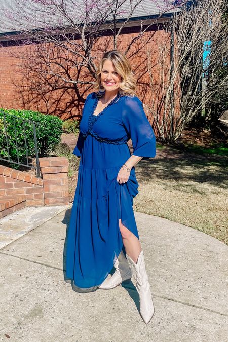 Perfect spring dress to keep on hand with the best darn boots! I’m wearing a size large in the dress and my regular boot size is extremely roomy.

#LTKmidsize #LTKSeasonal #LTKover40