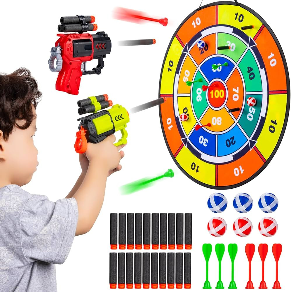 29" Dart Board for Kids - Double Sided Shooting Games with 2 Toy Guns, 6 Sticky Balls and Darts, ... | Amazon (US)