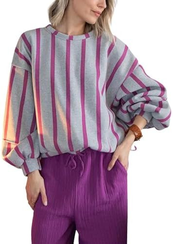Bankeng Womens Oversized Striped Sweatshirts Long Sleeve Color Block Crewneck Casual Pullover Top... | Amazon (US)