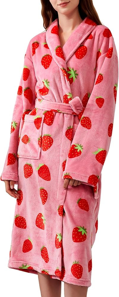 Women's Fleece Bath Robe Full Length Plush Soft Bathrobe Warm Lounge Sleepwear Robe with Pockets ... | Amazon (US)