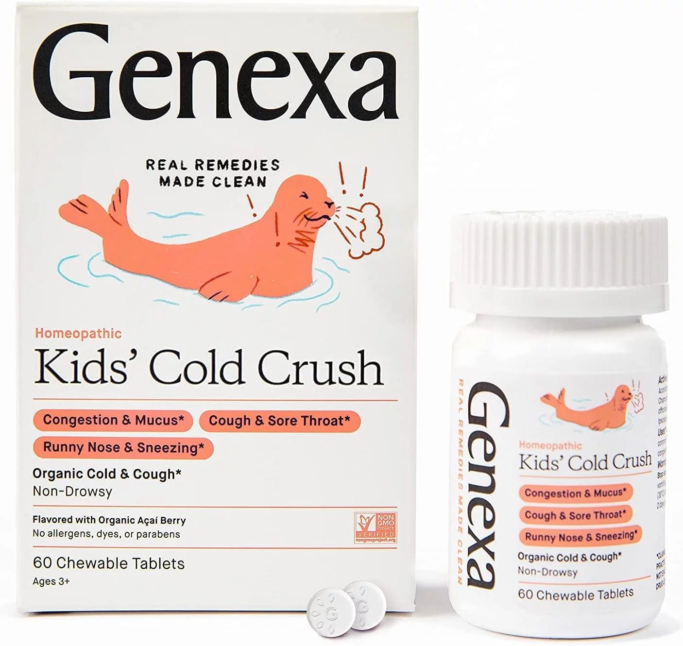 Genexa Kids’ Cold Crush - 60 Tablets - Kids’ Cough & Cold Remedy - Certified Vegan, Organic, ... | Walmart (US)