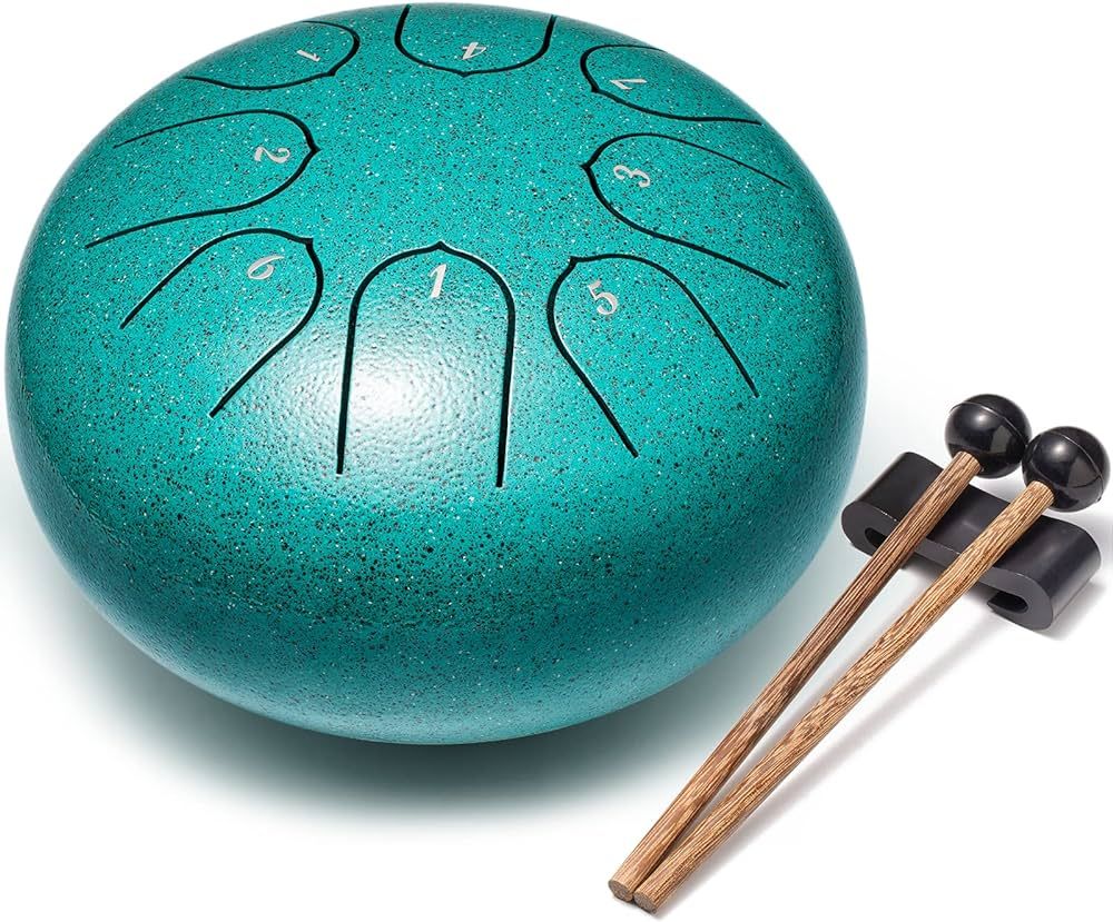 Steel Tongue Drum 6 Inch 8 Notes Hand Drums with Bag Sticks Music Book, Sound Healing Instruments for Musical Education Entertainment Meditation Yoga Zen Gifts (Malachite) | Amazon (US)