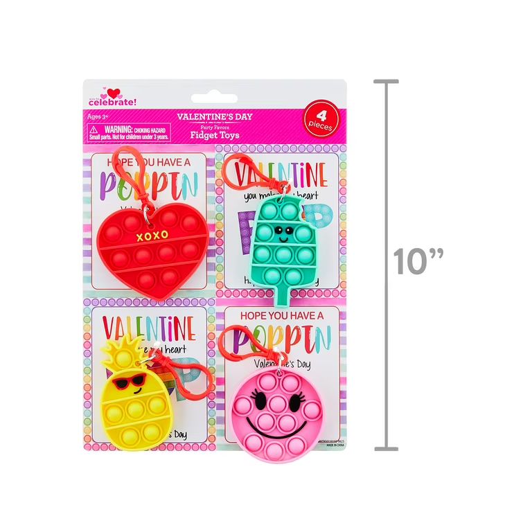 Valentine's Day Fidget Toys Party Favors, Ages 3+, 4 Count, by Way To Celebrate | Walmart (US)