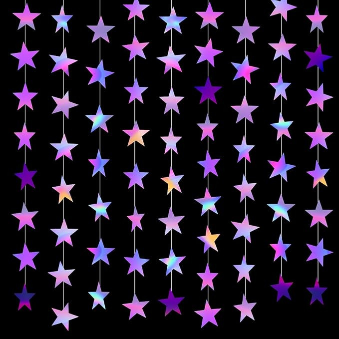 130 Feet Glitter Star Garland Banners Kpop Decorations Hanging Bunting Stars Purple Star Streamer... | Amazon (US)