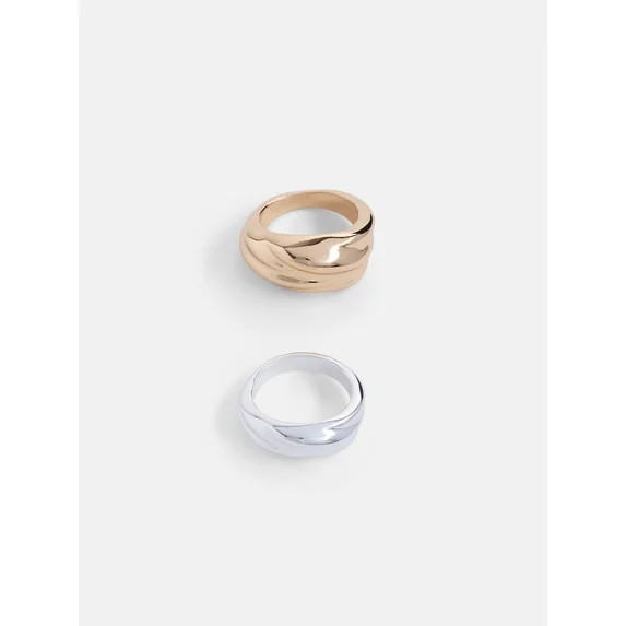 Scoop Women's Mixed Metal Textured Band Rings, 2 Pieces | Walmart (US)