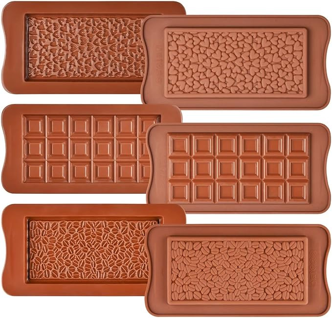 Chocolate Bar Molds - Silicone, Non-Stick, Pistachio & Milk Chocolate - 2 of Each - Set of 6 | Amazon (US)