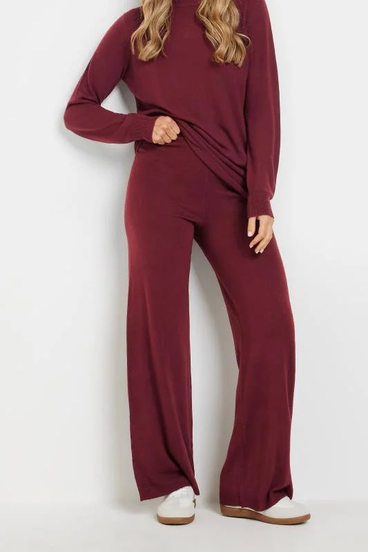 LTS Tall Burgundy Red Knitted Wide Leg Trousers | Long Tall Sally