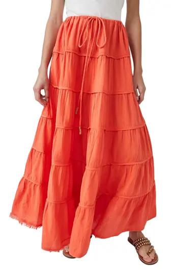Free People free-est Simply Smitten Tiered Cotton Maxi Skirt in Zesty at Nordstrom Rack, Size Large | Nordstrom Rack