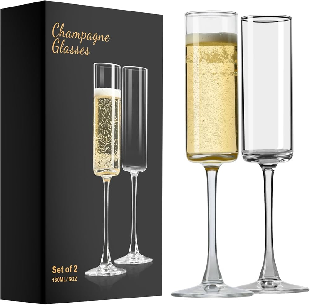 Amazon.com | PARACITY Champagne Flutes, Crystal Champagne Glasses Set of 2, Elegant 6oz Glass Cha... | Amazon (US)