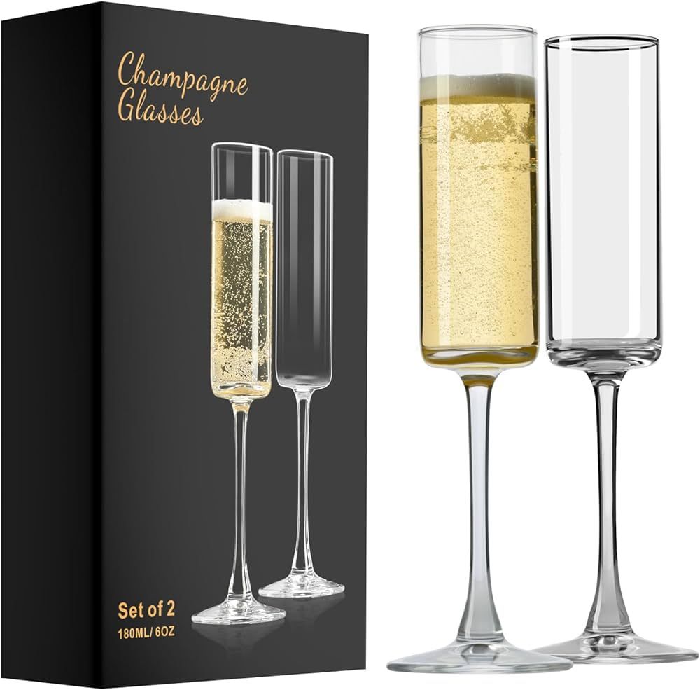 Amazon.com | PARACITY Champagne Flutes, Crystal Champagne Glasses Set of 2, Elegant 6oz Glass Cha... | Amazon (US)