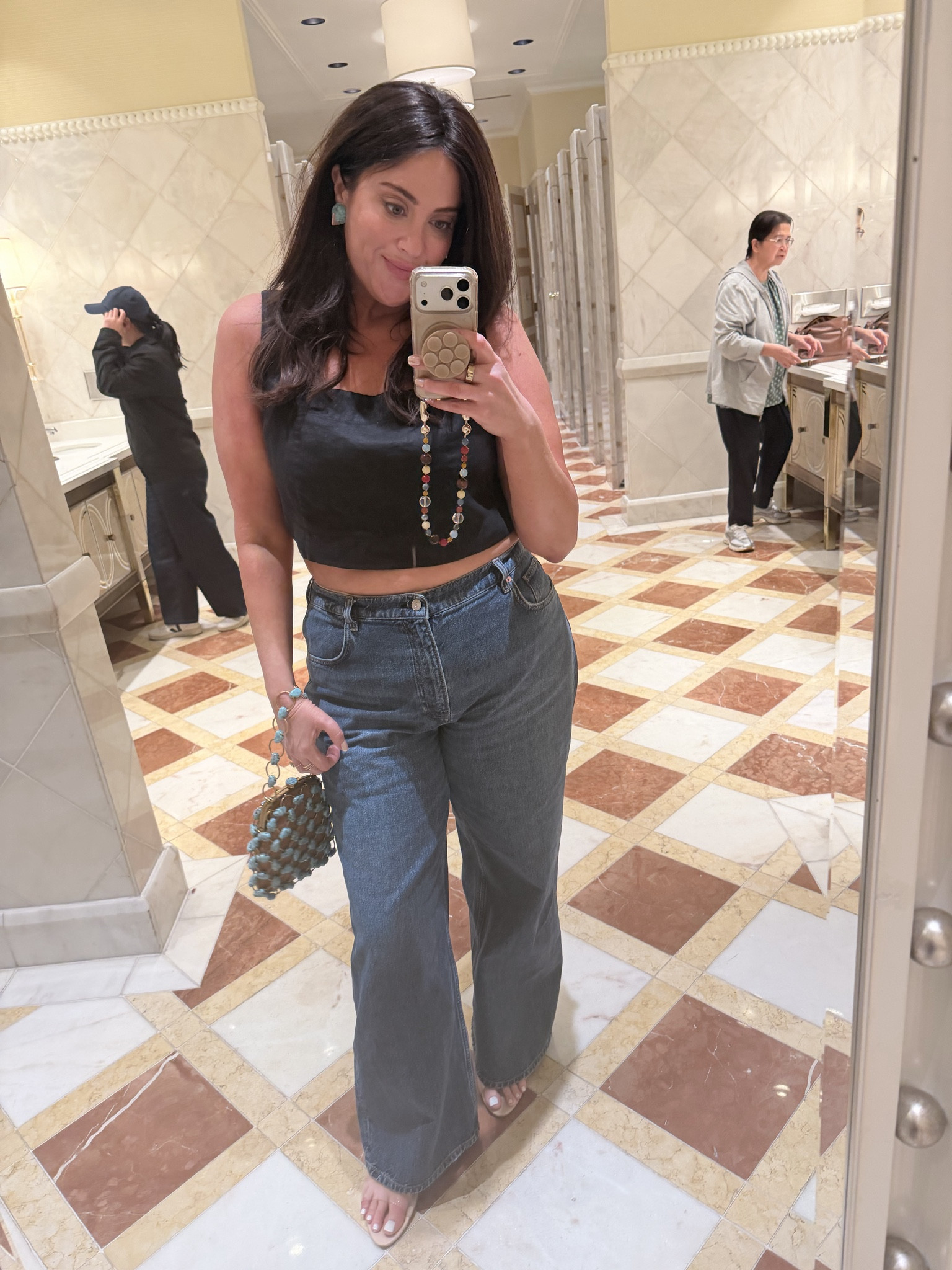 Banana Republic brought back one of my favorite tops. The bag is open (a button closure) but I often just wear a cute lacy bra with it and let bra peel through. I am in my true size in top - XL. 

Jeans run large in waist. May be able to size down unless you want to wear them very low and loose. 

Grabbed the bag and earrings in Vegas because I had a cult Gaia credit from a return.



#LTKPlusSize #LTKMidsize #LTKootd