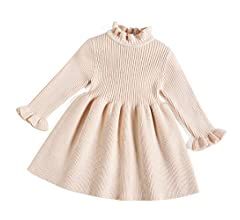 Amazon.com: Simplee kids Little Girls' Long Sleeve Girl Dresses and Rompers Ribbed Knit Sweater Dres | Amazon (US)