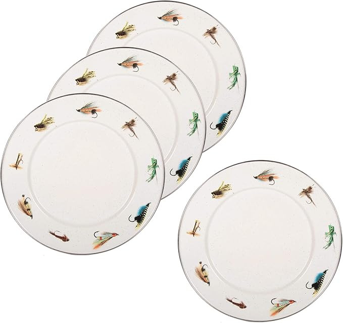 Golden Rabbit Enamelware - Fishing Fly Pattern - Set of 4-10.5" Dinner Plates | Amazon (US)