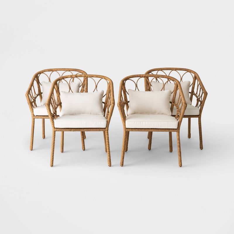 Britanna 4pk Wicker Patio Dining Chair Natural/Linen - Opalhouse&#8482; | Target