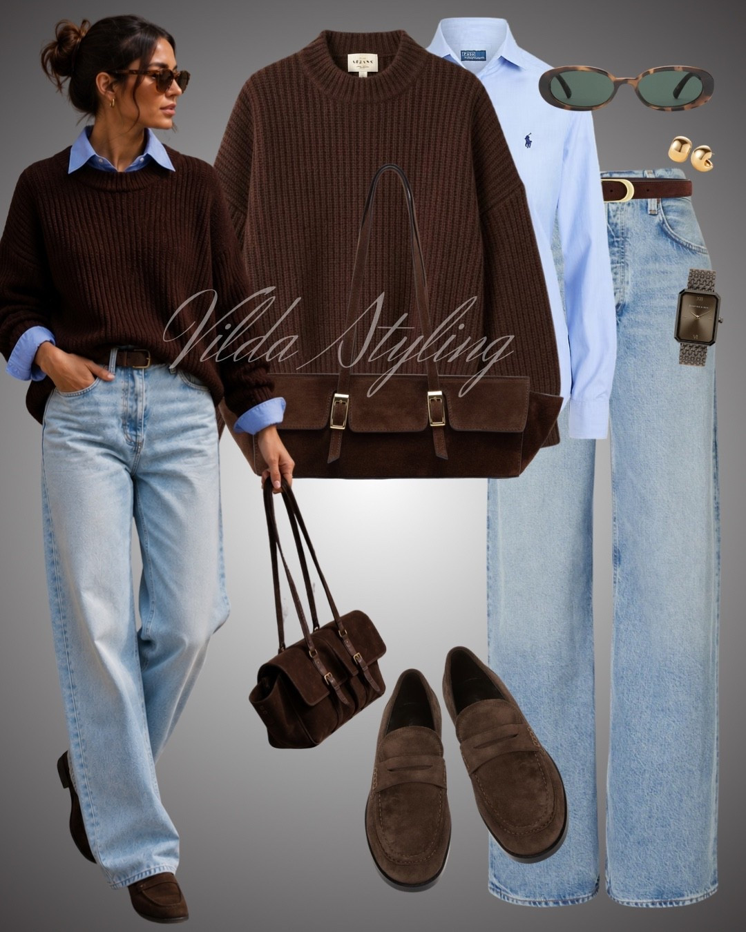 Chocolate brown meets soft blue 🤎🩵 The perfect fall color combination — cozy knit, relaxed denim and suede accessories for an effortless everyday look.

fall outfit, chocolate brown sweater, blue shirt outfit, wide leg jeans, suede bag, brown loafers, casual chic, autumn style, layered outfit, everyday style, neutral fashion, elevated basics

#LTKjeans #LTKautumn #LTKshoes
