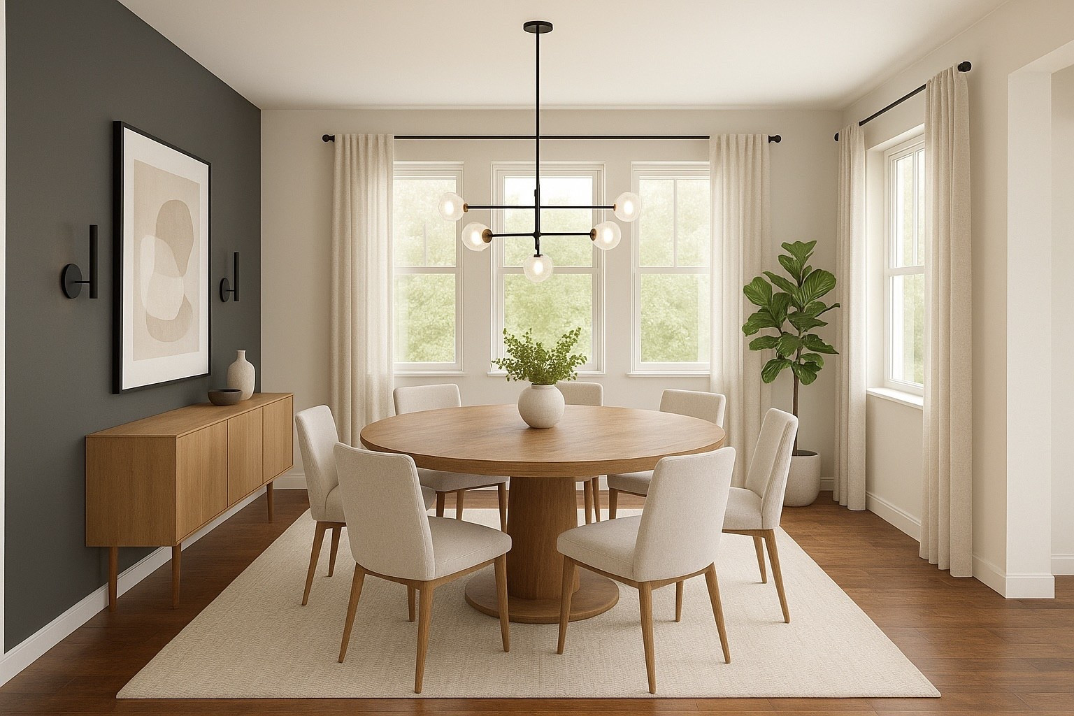 I’ve been playing around with new designs for my dining room makeover project. Posting here for anyone who is looking for ideas. Product suggestions linked below.
This is what I would call a warm modern look. I’m usually against accent walls but I think it works in this case!  Sherwin Williams Color sugestions: Peppercorn, Urbane Bronze, Sea Serpent
#diningroomideas
#diningroommakeover
#diningroomdesign
#warmmoderndesign


#LTKHome