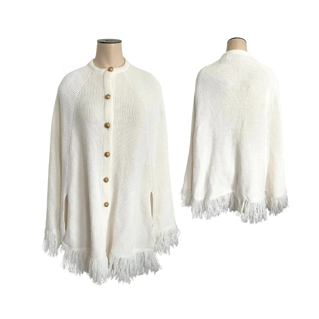 Vintage 1960s Sturbridge White Acrylic Knit Poncho - Etsy | Etsy (US)