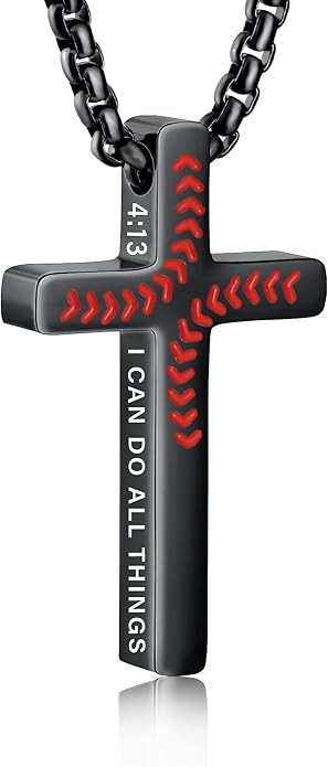 Baseball Bible Verse Cross Necklace for Boys Men, Stainless Steel Cross Pendant Baseball Stocking... | Amazon (US)