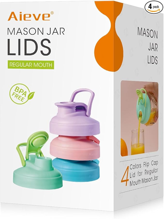 AIEVE Mason Jar Lids with Flip Top, 4 Pack, Reusable, Lid Leak-Proof Seal for Regular Mouth Mason... | Amazon (US)