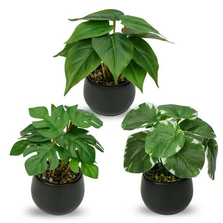 3PCS Artificial Plants Potted Mini Fake Plants in Black Ceramic Pots Faux Greenery Plants Home Décor | Walmart (US)