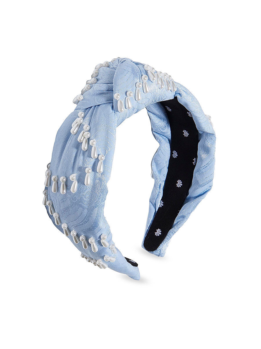 Women's Knotted Venus Embellished Brocade Headband - Cloudy Sky | Saks Fifth Avenue