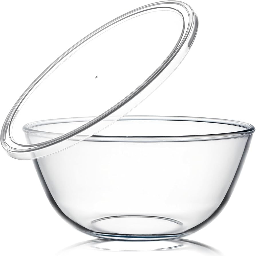 NUTRIUPS 4.7 Quart Large Glass Mixing Bowl with Lid, Deep Big Glass Bowl Large Glas Salad Bowl | Amazon (US)