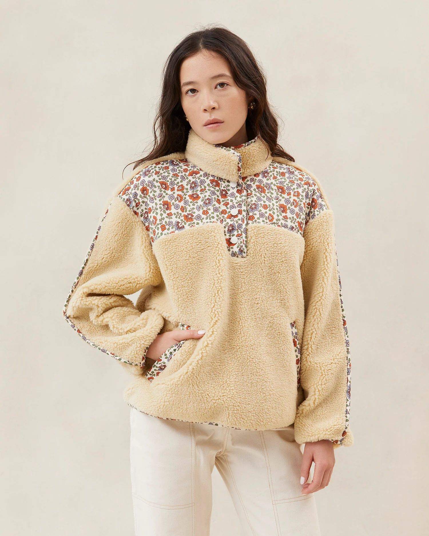Liz Cream Floral Fleece Pullover | Loeffler Randall