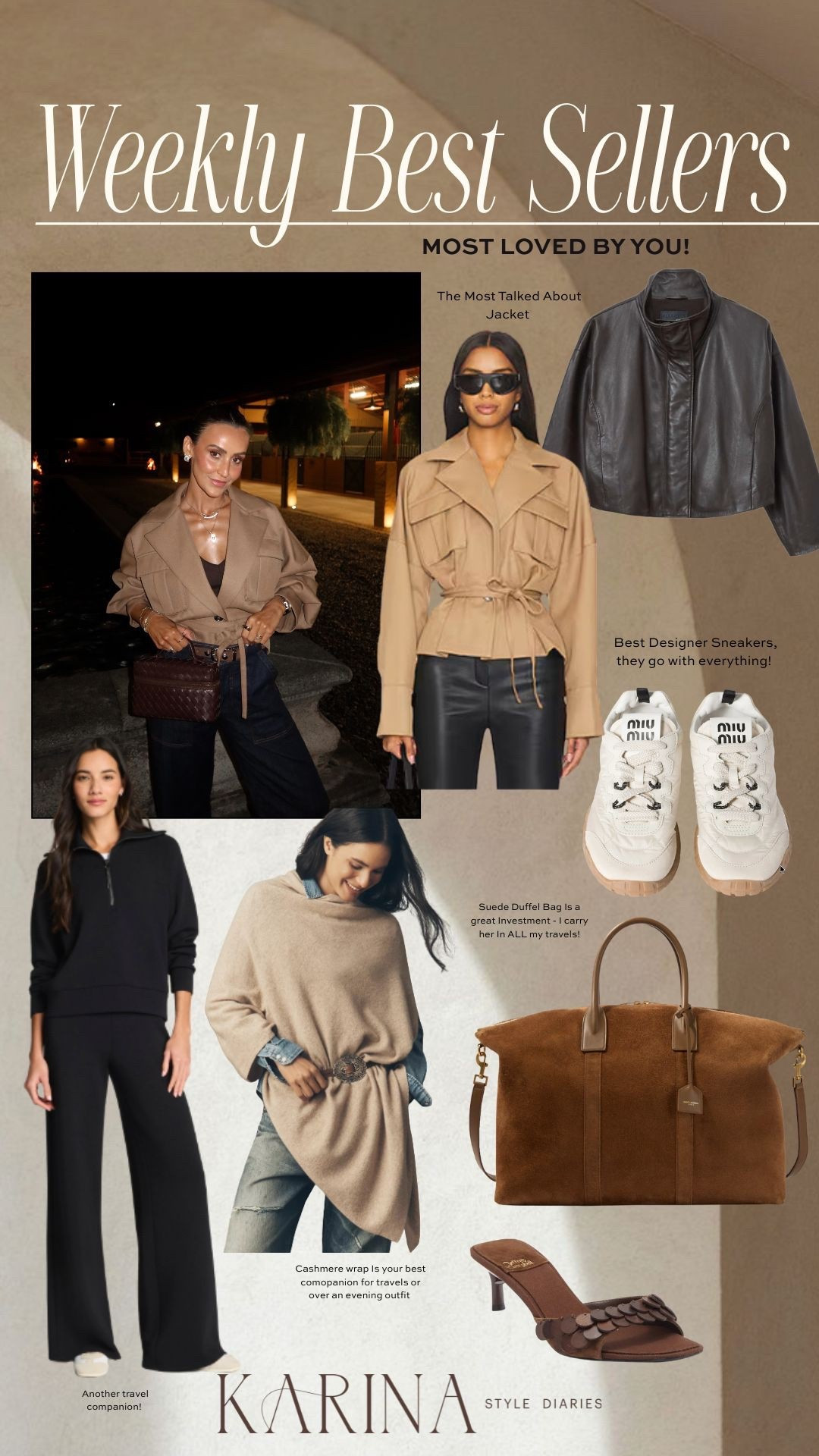 Weekly most loved by you!! That crop trench jacket is still your most loved along with miu miu sneakers. You guys have loved the suede duffel bag this week - it’s a GREAT travel companion! My Spanx air essentials and cashmere wrap also made the list - all about travel outfits this week! 

#LTKSeasonal #LTKootd #LTKTravel