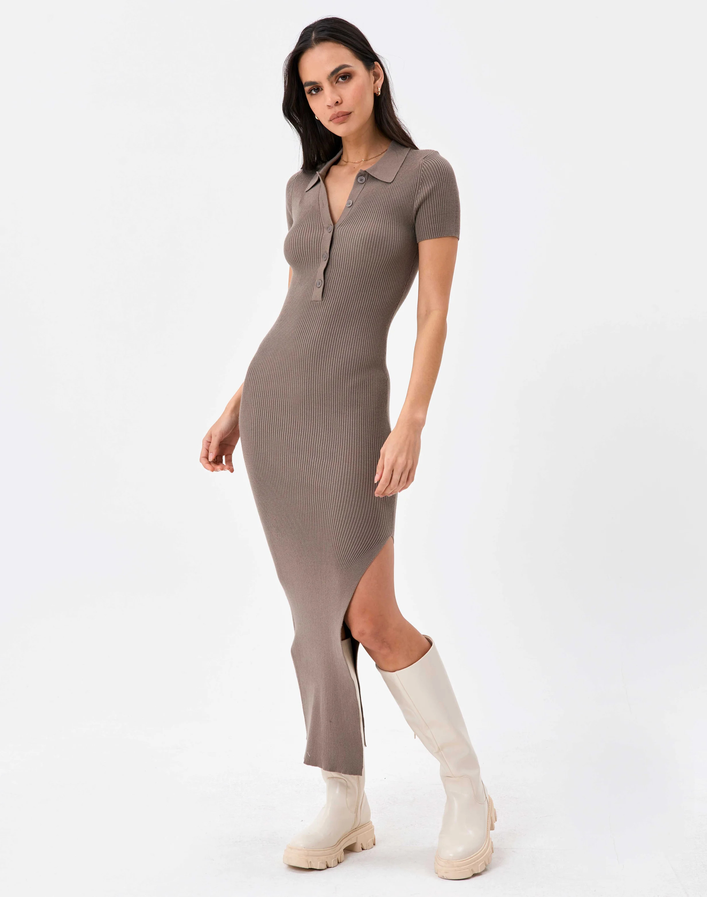 Side Split Button Front Knit Midi Dress | Glassons (AU & NZ)